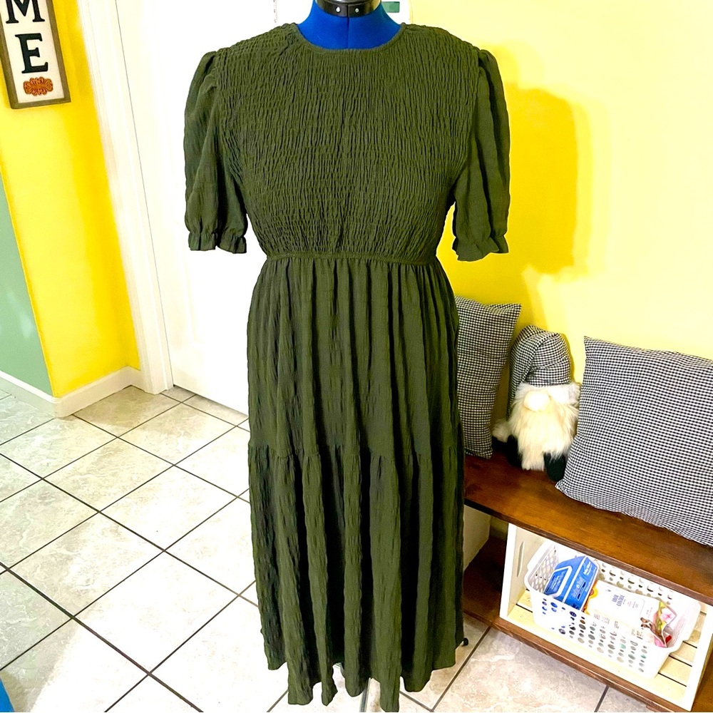 Olive Green Tiered Dress